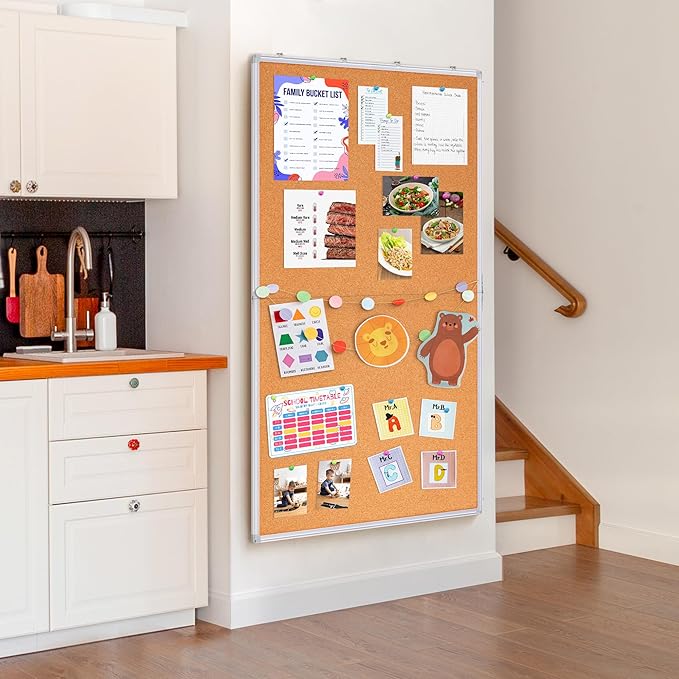 maxtek Large Cork Board 60 x 48 in, Bulletin Board for Walls, 5'x 4' Extra Aluminum Framed Corkboard, Foldable Wall Mounted Back to School Pin Memo Notice Cork Board for Office, Home Wall Display-DeskLoop Office