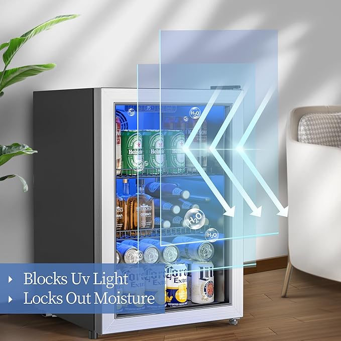 Beverage Refrigerator and Cooler, Freestanding Drink Dispenser for Soda Beer or Wine,90 Can Mini Fridge with Glass Door,Digital Temperature Control,Home, Bar, Office (Silver, 2.48 Cu.Ft)-DeskLoop Office