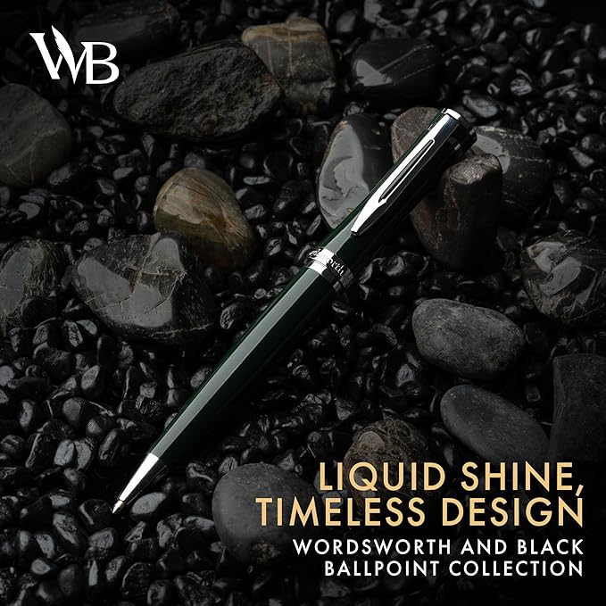 Wordsworth and Black Ballpoint Pen Green Lacquer- Stunning Luxury Pen Chrome Finish, Ink Refill, Best Gift Set for Men & Women, Refillable, Elegant, Nice Pens, Fine Point-DeskLoop Office