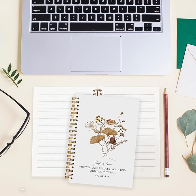 BearCake God is Love Floral Christian Notebook Journal, Christian Gifts for Women, Bible Notebooks for Note Taking, Bible Journaling Notebook, Hardcover Spiral Notebook 5.5x8.3-DeskLoop Office