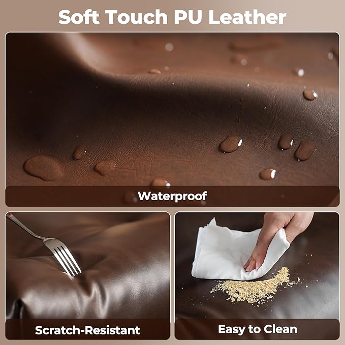 ovios Ergonomic Home Office Chair, Mid-Century Modern Faux Leather Chairs with Thickened Cushions, Comfy High Back Swivel Rolling Executive Computer Armchair (Dark Brown, PU Leather)-DeskLoop Office