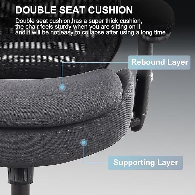 400lbs Ergonomic Office Chair with Double Seat Cushion and Soft Armrests for Executive Computer Desk with Built-in Lumbar Support (Black)-DeskLoop Office