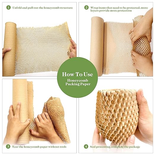 Honeycomb Packing Paper, 12" x 164' Honeycomb Cushioning Wrap Roll for Moving Shipping Packaging Gifts, Recyclable Honeycomb Paper Moving Supplies Bubble Paper Wrapping Protective Roll Khaki-DeskLoop Office