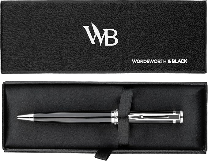 Wordsworth and Black Ballpoint Pen Black Lacquer- Stunning Luxury Pen Chrome Finish, Ink Refill, Best Gift Set for Men & Women, Refillable, Elegant, Nice Pens, Fine Point-DeskLoop Office