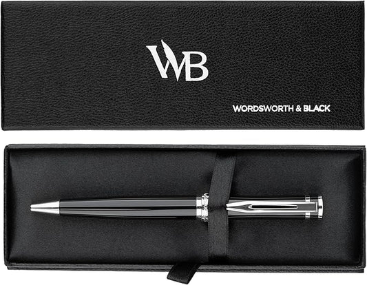 Wordsworth and Black Ballpoint Pen Black Lacquer- Stunning Luxury Pen Chrome Finish, Ink Refill, Best Gift Set for Men & Women, Refillable, Elegant, Nice Pens, Fine Point-DeskLoop Office