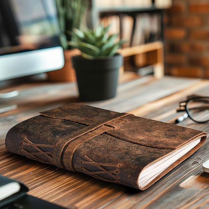 LEATHER VILLAGE Vintage Leather Journal 8"x6" - Brown | 240 Lined Pages | Rustic Notebook for Travel, Office & Personal Use | Handmade College Ruled Diary for Men & Women