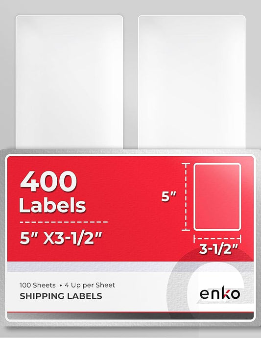 enKo 3-1/2 x 5 Inch Label - White Blank - 4 Up Per Sheet Shipping Address Mailing Labels for Laser Inkjet Printer (100 Sheets, 400 Labels)-DeskLoop Office