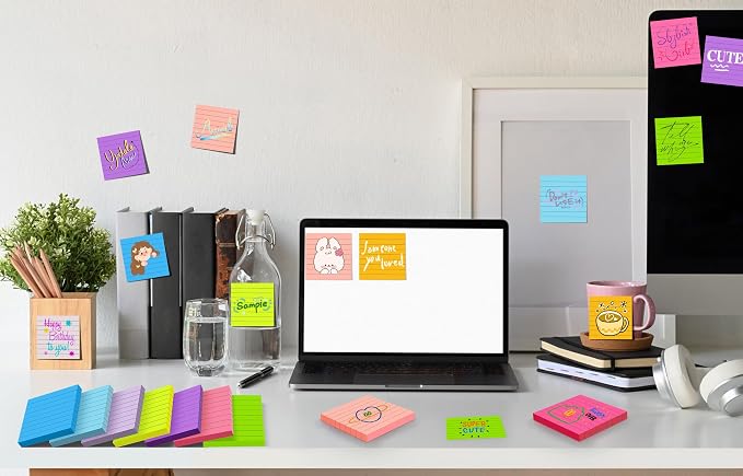 Lined Sticky Notes 3x3 in Bright Ruled Post Stickies Colorful Super Sticking - Image 7