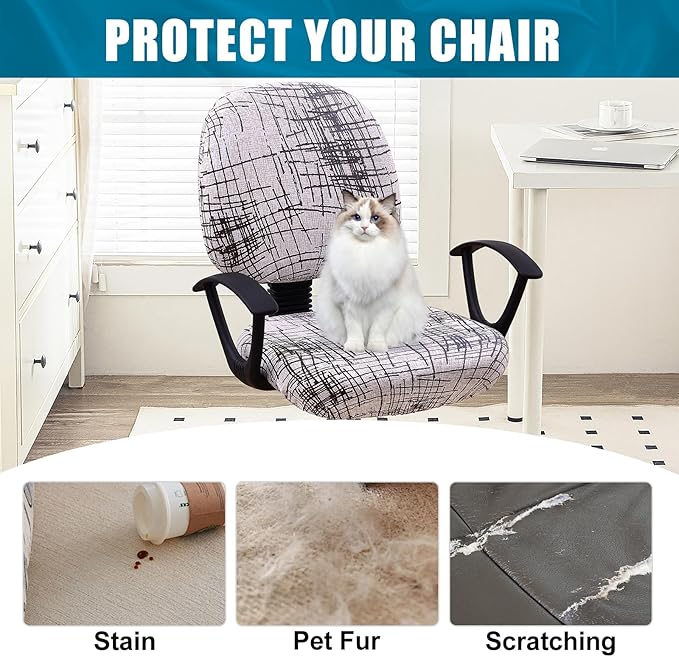 Smiry Stretch Printed Office Computer Chair Covers, Universal Washable Removable Desk Rotating Chair Slipcovers Protector, Seat + Backrest Cover - Brown and White-DeskLoop Office
