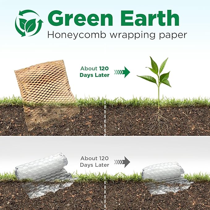 Honeycomb Packing Paper, 12"x50' Brown | Perforated Honeycomb Packing Paper Recyclable Moving Supplies for Shipping & Moving | Plastic-Free Alternative to Bubble Cushion Wrap with 36 Fragile Stickers-DeskLoop Office