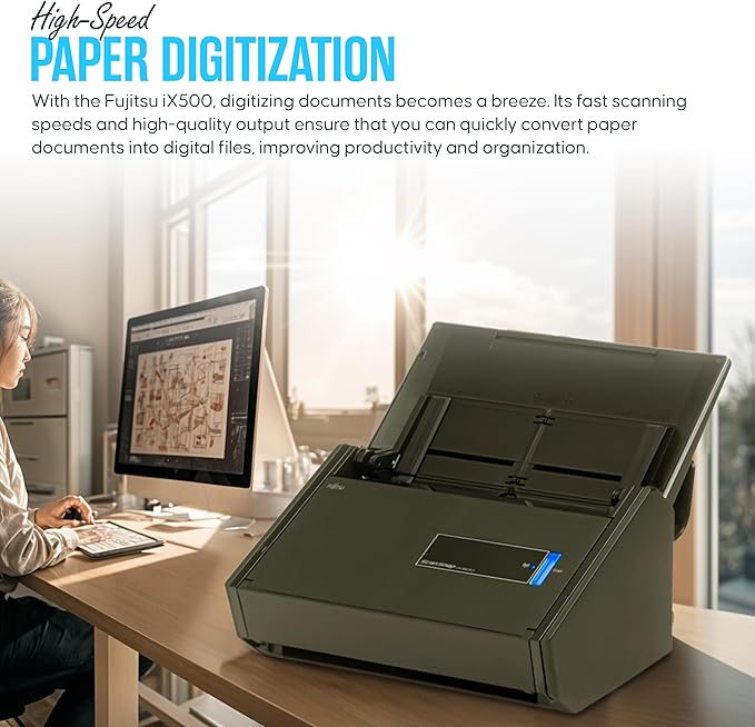 IX500 Fujitsu Scansnap Receipt Scanner for Mac & PC - USB High Speed Cloud Enabled Document, Photo Scanners - ADF with Duplex Scanning - Comes with 16v, USB 3.0 Cable (Renewed)-DeskLoop Office