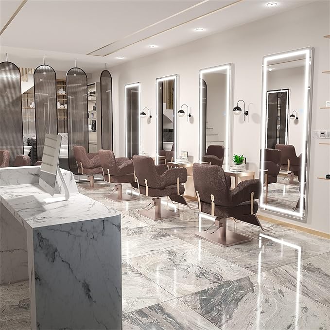 Hasipu Full Length Mirror with Lights, 61" x 22" LED Floor Mirror, Full Body Dressing Standing, Hanging Mounted Mirror for Living Room Bedroom Cloakroom, Round White-DeskLoop Office