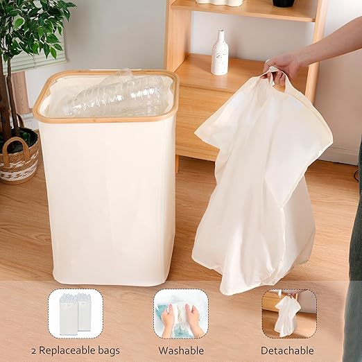 Recycling Bin for Kitchen, Indoor Home Recycle Bins with Wheel, 29 Gallons Large Recycling bin with 2 Removeable Reusable Inner Bags, for Bottles Cans Glass Plastice Cartons(Beige)-DeskLoop Office