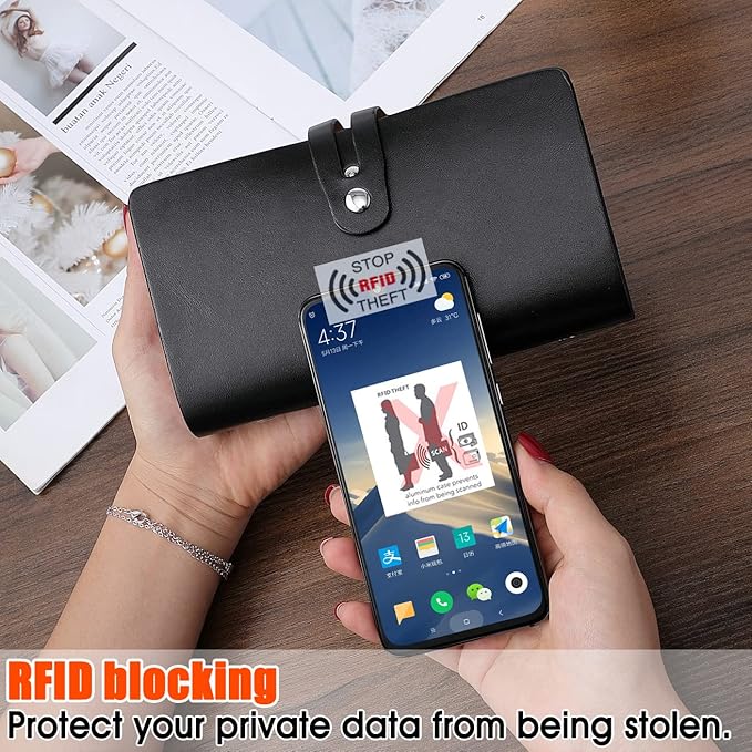 RFID Credit Card Holder, Leather Business Card Organizer with 96 Card Slots, Credit Card Protector for Managing Your Different Cards and Important Documents to Prevent Loss or Damage (Black)-DeskLoop Office