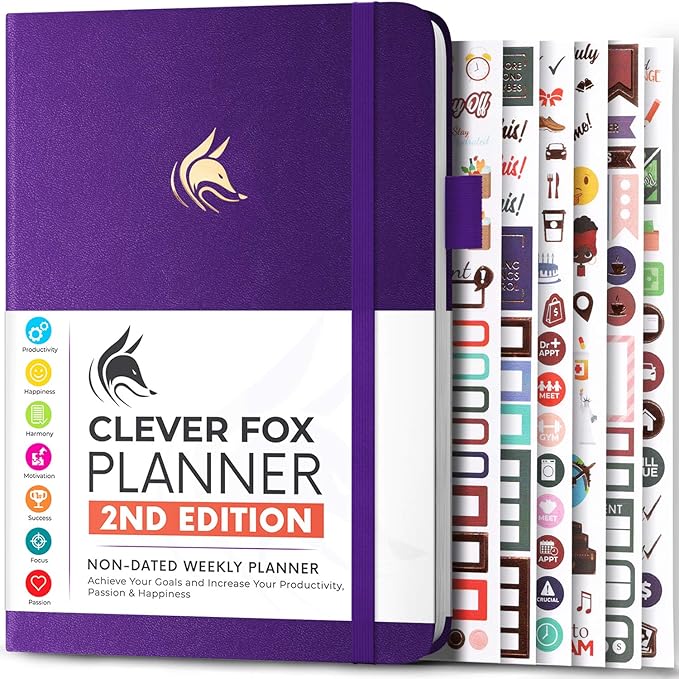 Clever Fox Planner 2nd Edition – Colorful Weekly & Monthly Goal Planner, Time Management & Productivity Organizer, Undated, A5 (Purple)-DeskLoop Office
