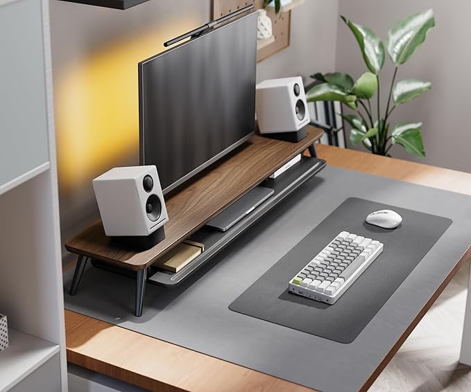 Fenge Dual Monitor Stand, Monitor Stands Riser for 2 monitors, 42.5 Inch Wood Desk Shelf with Storage Organizer and Cable Management for Office Desk Accessories-DeskLoop Office