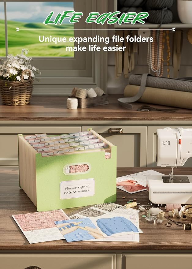Accordion File Organizer, 26 Pockets Wheat Straw Expanding File Folders, Upright&Open Top, A-Z Bill Receipt Organizer, 100% BPA Free, Return to Nature, Healthy Living, Letter/A4 Size-Mint Green-DeskLoop Office