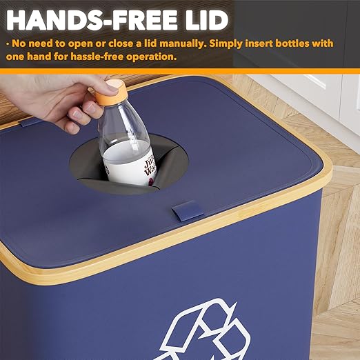 SpaceAid Recycling Bin for Kitchen 26 Gallon, 100L Recycle Bin with Lid and 2 Reusable Inner Bags, for Bottle Can Glass Plastic Stickers, Blue-DeskLoop Office