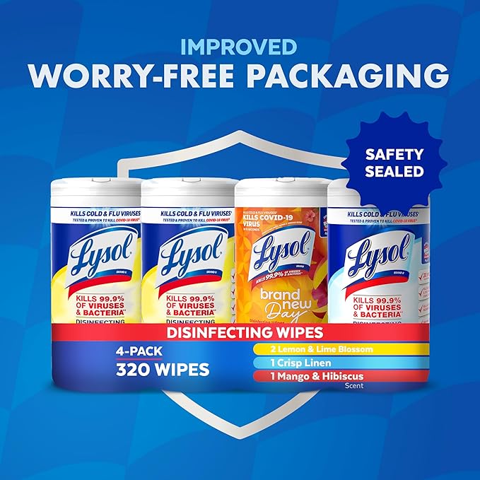 Lysol Disinfecting Wipes Bundle, Home Apartment Dorm Room Essentials and Cleaning Supplies, All Purpose Cleaner, Multi-surface Cleaning Wipes, Multi-Scent Sanitizing Wipes Bundle, 80 Count (4pk)-DeskLoop Office