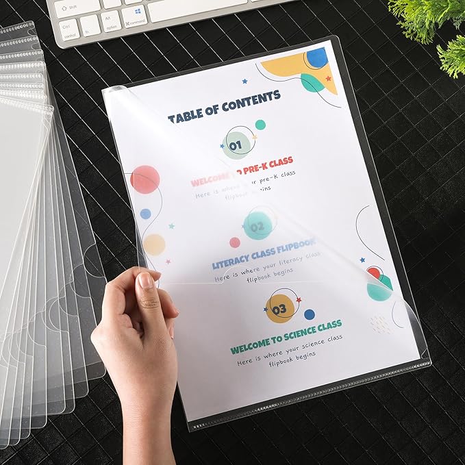 76 Pcs L-Type Clear Plastic File Folders - A4/Letter Size Transparent Plastic Sleeves Ideal for School and Office Supplies-DeskLoop Office