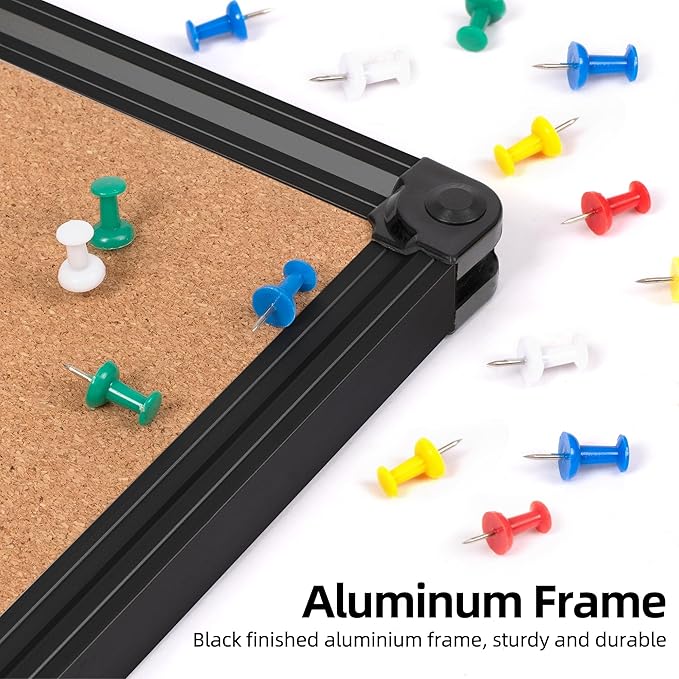 Board2by Extra Large Cork Bulletin Board 48" X 48", Black Aluminum Framed 4'x4' Corkboard for Wall, Wall Mounted Notice Pin Board with 18 Push Pins for School, Home & Office-DeskLoop Office