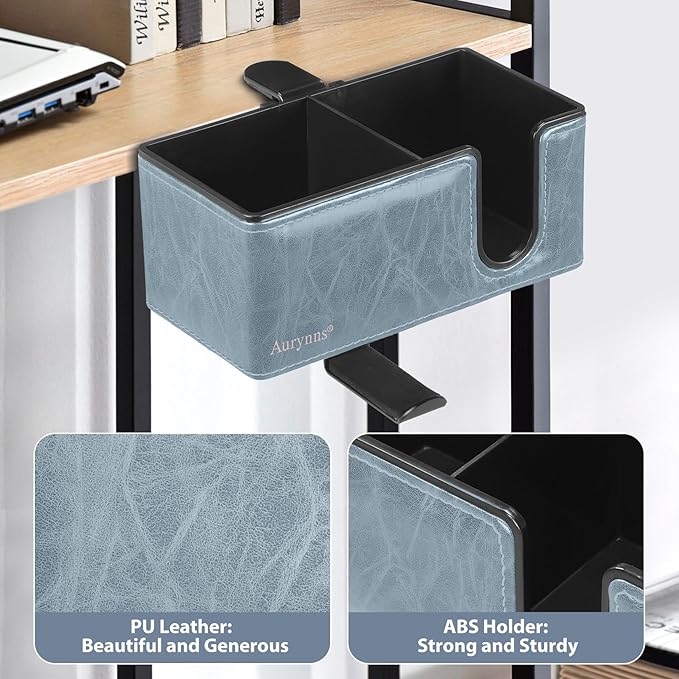 Desk Cup Holder Clip on Pen Holder Headphone Hanger Headset Stand Rotatable Clamp Hook Under Desk (Sky Blue)-DeskLoop Office