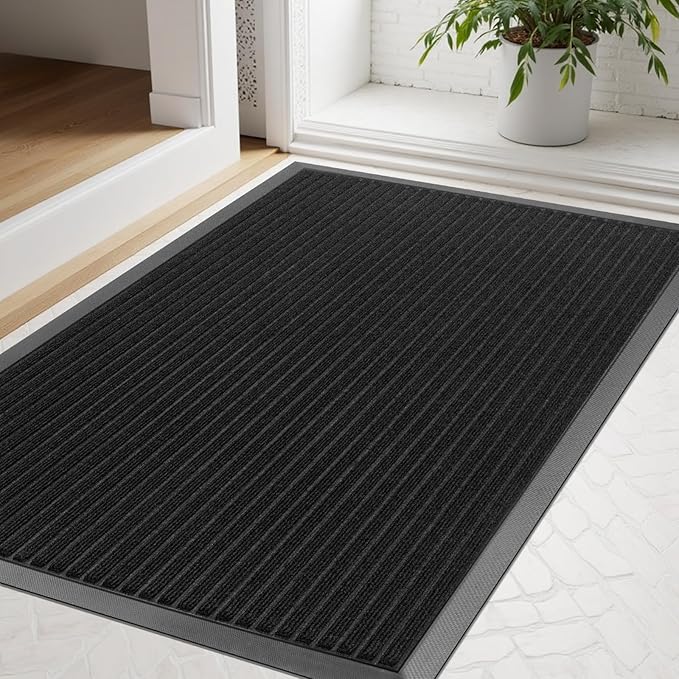 Vicwe Front Door Mat Indoor Outdoor Entrance, 48"x36" Heavy Duty Non-Slip Rubber Doormats, Low Profile,Easy Clean Entryway Floor Mats for Outside, Porch, Patios,Black