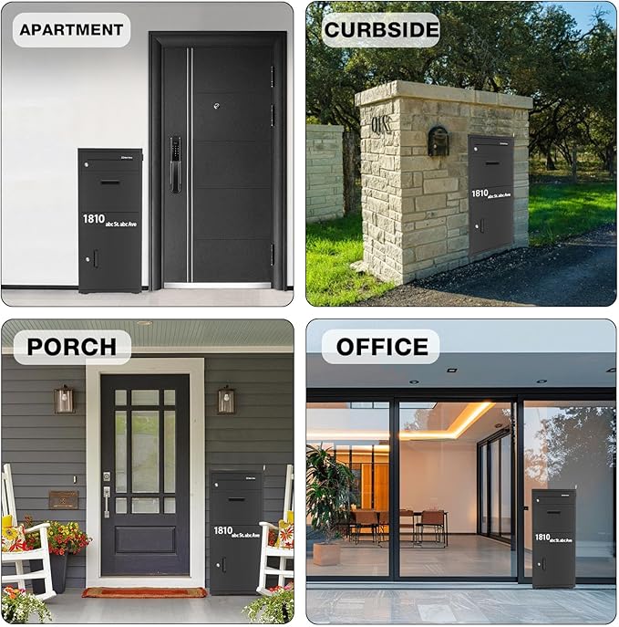 Package Delivery Boxes for Outside, Large Parcel Drop Boxes with Lock, Customize Address Stickers Package Drop Boxes for Outside is Waterproof,Package Delivery Box for Porch (Black,40"*17.7"*15 in)-DeskLoop Office