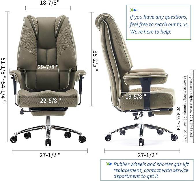 Big and Tall Office Chair 400lbs Wide Seat, Leather High Back Executive Office Chair with Foot Rest, Ergonomic Chairs Lumbar Support for Lower Back Pain Relief (Mesh Light Green)-DeskLoop Office