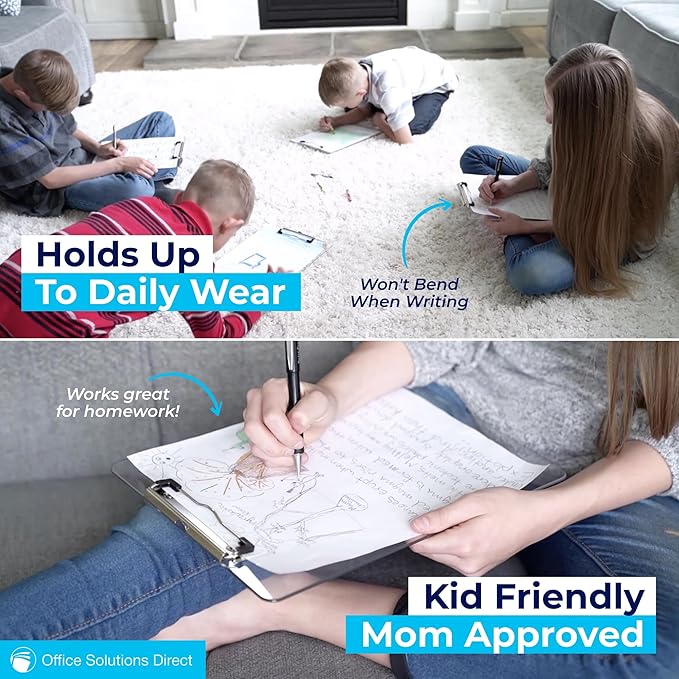 Plastic Clipboards (Set of 6) Transparent Clipboard (Clear) Strong 12.5 x 9 Inch | Holds 100 Sheets! Acrylic Clipboards with Low Profile Clip | Bulk Back to School Supplies for Teachers-DeskLoop Office