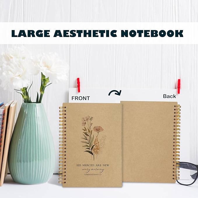 BearCake Floral Christian Notebook Journal, Christian Gifts for Women, Bible Notebooks for Note Taking, Bible Journaling Notebook, Hardcover Spiral Notebook 5.5x8.3 kraft paper-DeskLoop Office
