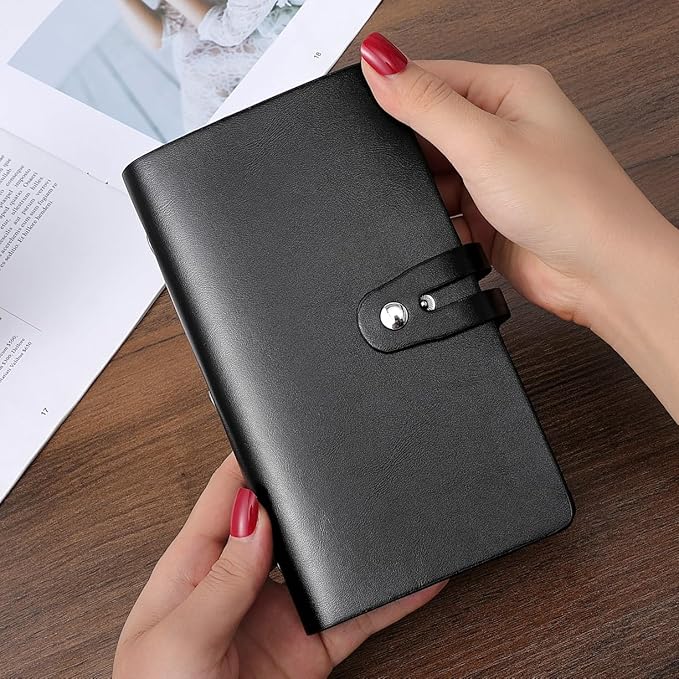RFID Credit Card Holder, Leather Business Card Organizer with 96 Card Slots, Credit Card Protector for Managing Your Different Cards and Important Documents to Prevent Loss or Damage (Black)-DeskLoop Office