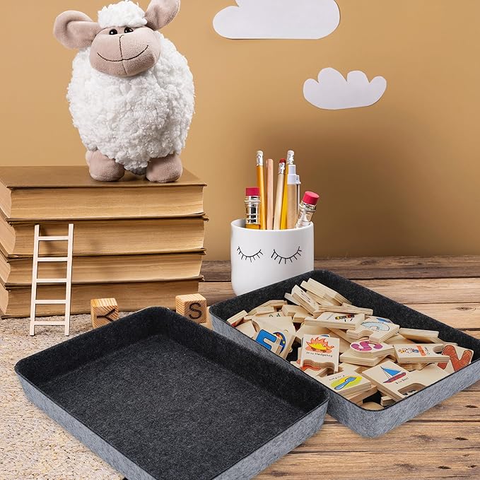 Welaxy 2-piece Office desk drawer organizer tray letter-size documents paper book file Folder Holder storage bins ( Charcoal )-DeskLoop Office