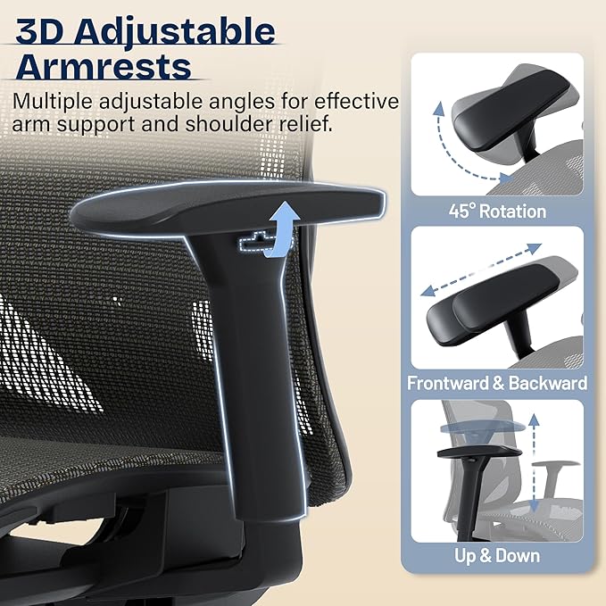 Ergonomic Office Chair, Mesh Computer Desk Chairs with Adjustable Lumbar Support, 3D Armrests, Tilt Function, Comfy Wide Seat, Swivel Executive Work Task Chair for Company and Home-DeskLoop Office