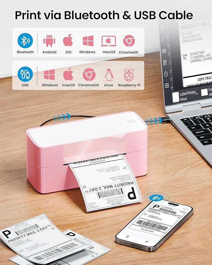 Itari Thermal Shipping Label Printer, 245BT Thermal Label Printer 4x6, Bluetooth Address Label Printers for Business, Support iOS, Android, Windows, Amazon, Shopify, USPS-DeskLoop Office