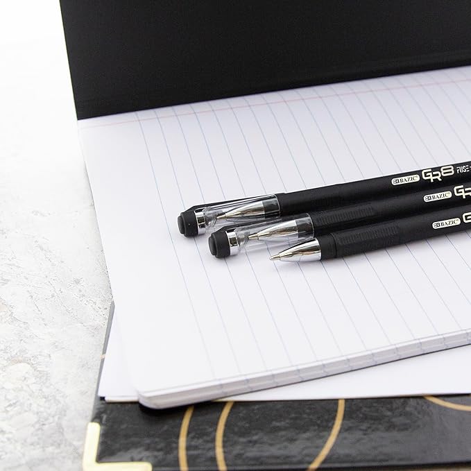 BAZIC Oil Gel Fuse Tech Ink Pen, GR8 Black Color w/Rubberized Barrel, 0.7 mm Medium Point Smooth Writing, for Office School (3/Pack), 24-Pack-DeskLoop Office