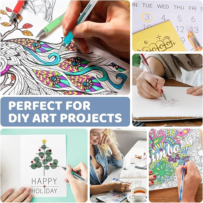 200 Pack Gel Pen Set 100 Colored Gel Pen with 100 Refills,Glitter Gel pens 40% More Ink with Canvas Bag for Kids Coloring Books Drawing Crafts Scrapbooks Journaling Planner-DeskLoop Office