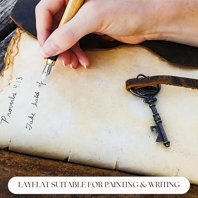 LEATHER VILLAGE Vintage Leather Journal – 200 Handmade Vintage Deckle Edge Paper – Leather bound Journal For Women Men – Vintage Key Closure - Book of Shadows - Turquoise - 8X6 inches (A5)