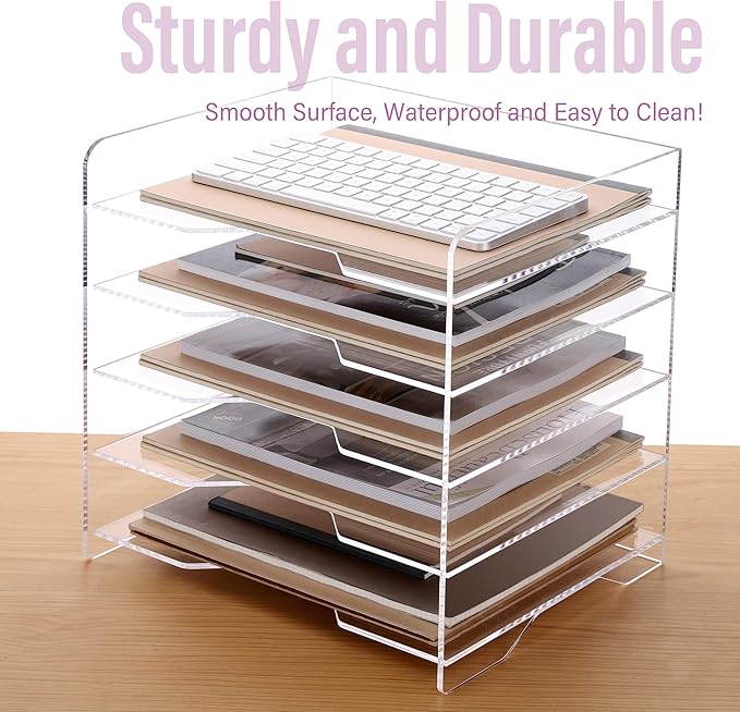 SANRUI Acrylic Paper Organizer Letter Tray for Desk, 5 Tier Enlarged File Sorter,Clear File Holder Desktop Shelf Document Storage for School Office Home-DeskLoop Office