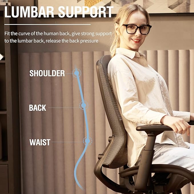 ELABEST Mesh Office Chair,Ergonomic Computer Desk Chair,Sturdy Task Chair- Adjustable Lumbar Support & Armrests,Tilt Function,Comfort Wide Seat,Swivel Home Office Chair (Grey)-DeskLoop Office