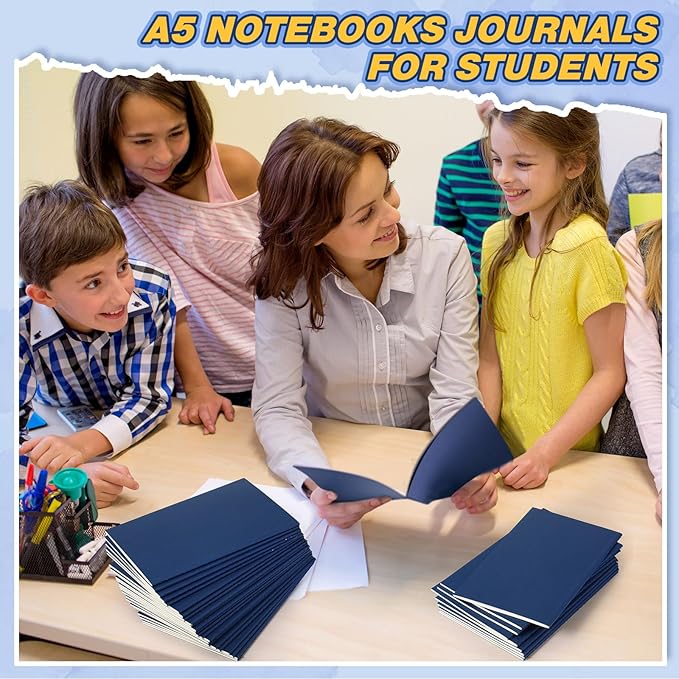100 Pcs Kraft Notebook Journals 5.5 Inch x 8.3 Inch A5 Softcover Notebooks Bulk for Writing Sketch Office Notepad with 60 Pages 30 Sheets (Multicolor,Lined)(Navy Blue,Lined)-DeskLoop Office