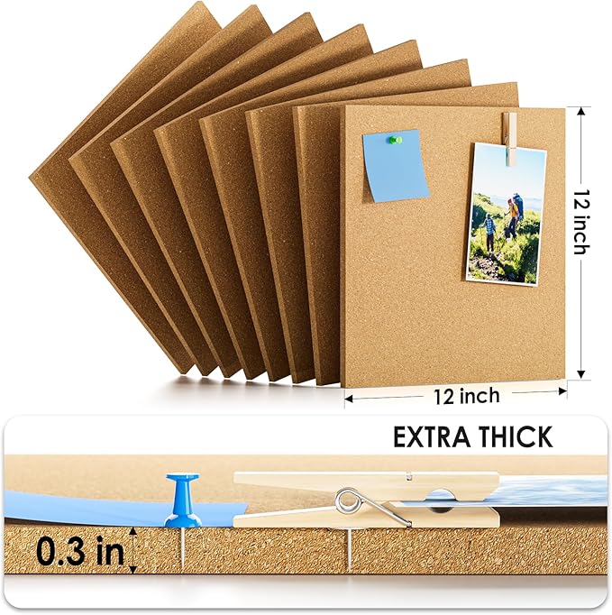 MaxGear Large Cork Board for Wall 48" x 24", 8 Pack Cork Board Tiles with 20 Pushpins & Safe Removable Adhesive Tabs, 12" x 12" Corkboards for Office, School, Home-DeskLoop Office