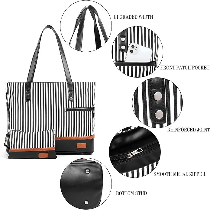 Laptop Tote Bag for Women, Waterproof Canvas Womens Work Shoulder Bag, Computer bag, Large Capacity Fits 15.6 inches Laptop