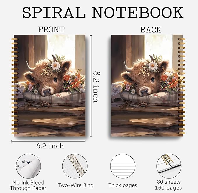 Highland Cow Notebook Journal - Spring Highland Cow Gifts, Daisy Floral Spiral Journal Notebook 5.5×8.3, Cow Gifts for Women, Cow Gifts for Cow Lovers, 164 Pages-DeskLoop Office