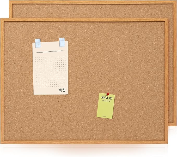 Board2by 2 Pack Cork Board Bulletin Board 30" x 42", Oak Framed 4x3 Corkboard, Office Board for Wall Decor, Large Wall Mounted Notice Pin Board with 30 Push Pins for School, Home & Office-DeskLoop Office