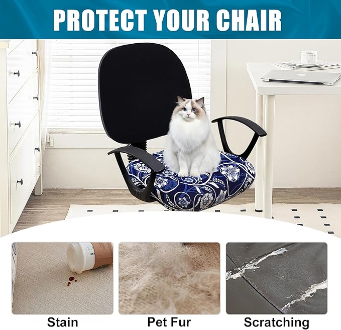 Smiry Printed Office Computer Chair Seat Covers, Stretch Fit Universal Desk Rotating Chair Cover Washable Removable Seat Cushion Protectors - Navy Blue-DeskLoop Office
