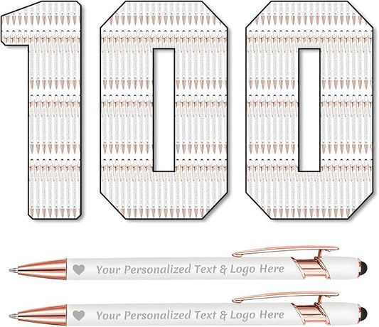 STREADVE 100 Personalized Custom Pens Engraved Writing Pen with Name Logo, Customized Promotional Items Stylus Pen Gifts for Communion Wedding Men Women Realtor Business, White-DeskLoop Office