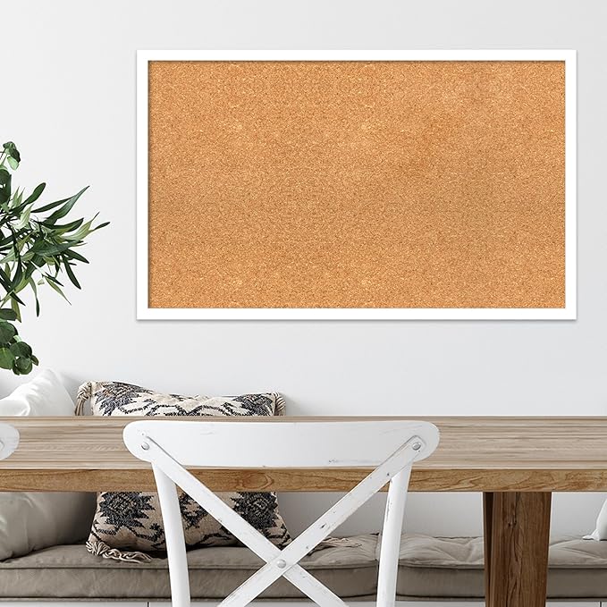 Amanti Art Natural Cork Board for Wall, 19x31 Vision Board with White Frame, Medium Corkboard Office Decor for Home Organization, Modern Corkboard Pinboard to Display Items for Home Organization in-DeskLoop Office