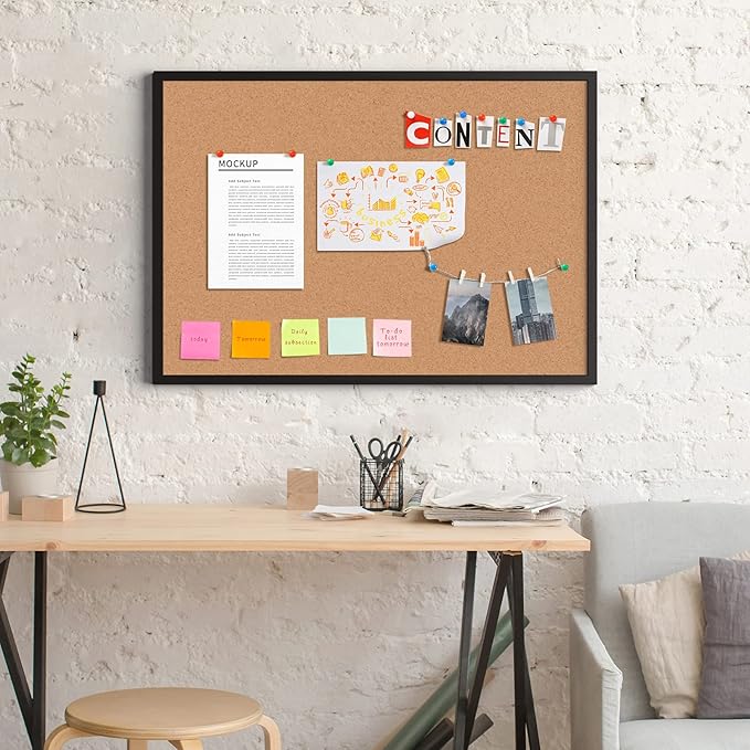 Board2by Cork Board Bulletin Board 36 x 48, Black Wood Framed 4x3 Corkboard, Office Board for Wall Cork, Large Wall Mounted Notice Pin Board with 18 Push Pins for School, Home & Office-DeskLoop Office