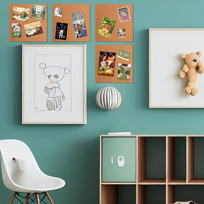 SUNGIFT Cork Boards for Walls - 12" x 12" Corkboard Squares, 1/2" Thick Cork Board Tiles, 6 Pack Wall Bulletin Board with 50 Push Pins for Office, Home Decor-DeskLoop Office